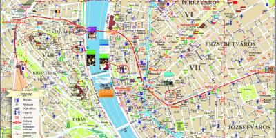 Budapest stad kaart met toerisme-aantreklikhede