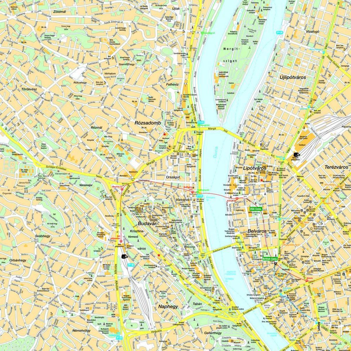 kaart van budapest en die omliggende gebied