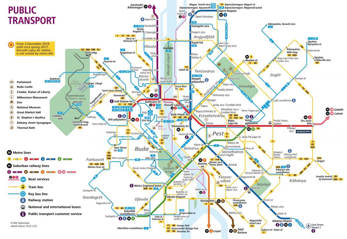 kaart van budapest openbare vervoer